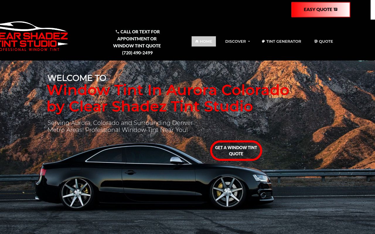 Homepage of Clear Shadez Tint Studio- Professional Window Tint's website