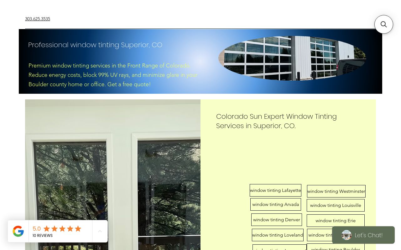 Homepage of Colorado Sun Control's website