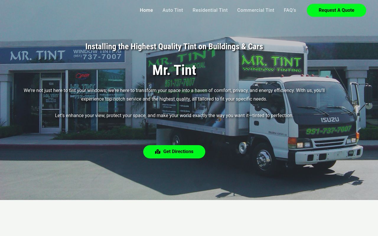 Homepage of Mr Tint Window Tinting's website