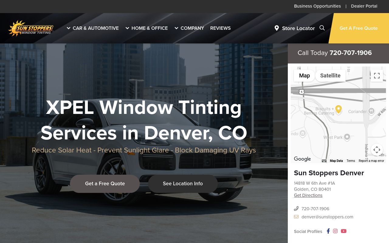Homepage of Red Rocks Window Tint & Clear Bra / Sun Stoppers's website
