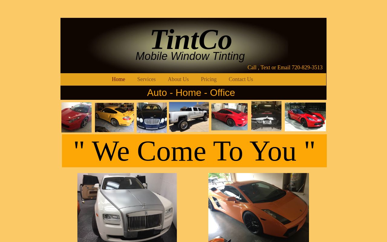 Homepage of TintCo Mobile Window Tinting's website