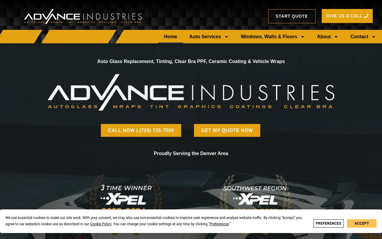 Homepage of Advance Industries's website