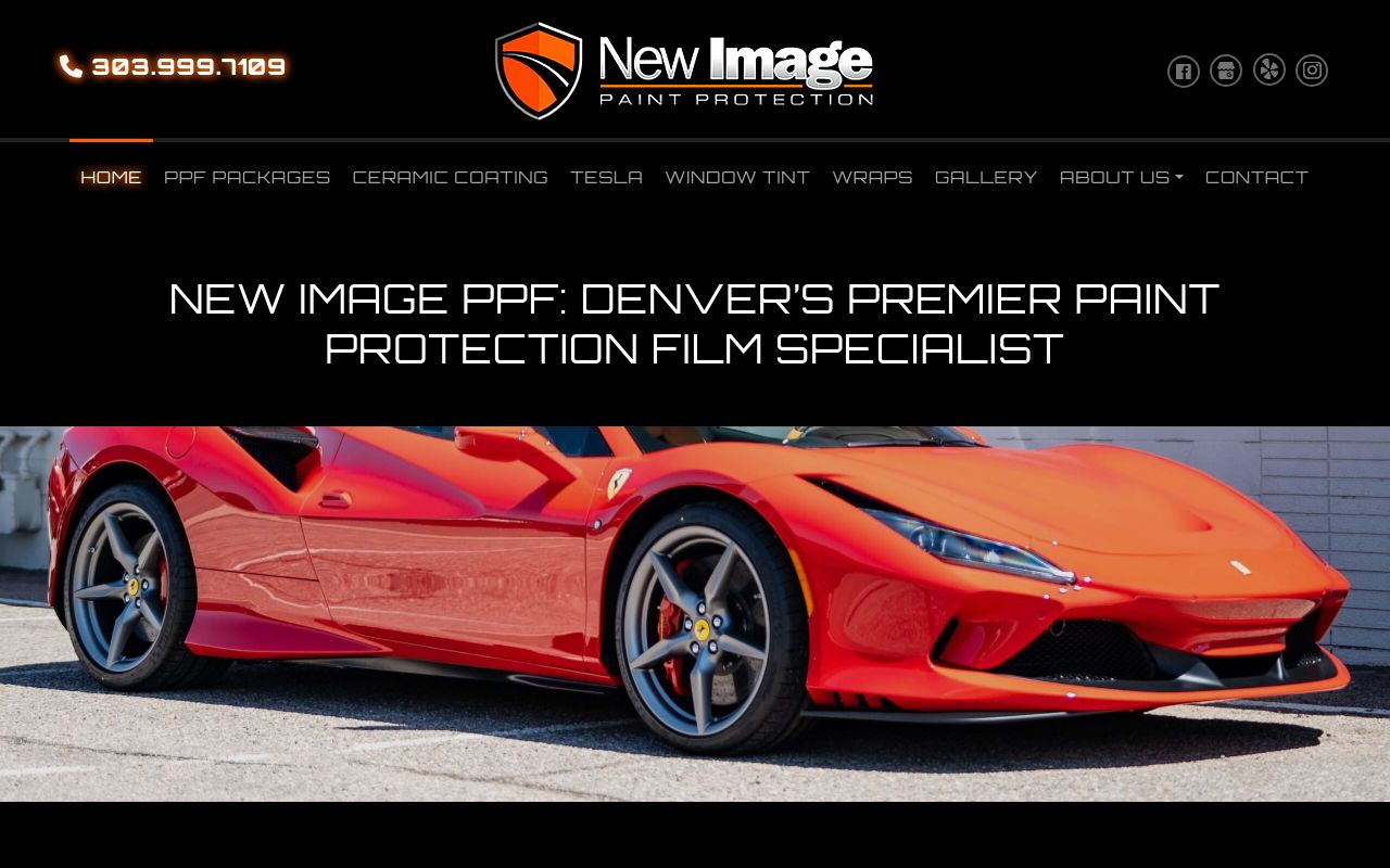 Homepage of New Image Paint Protection's website