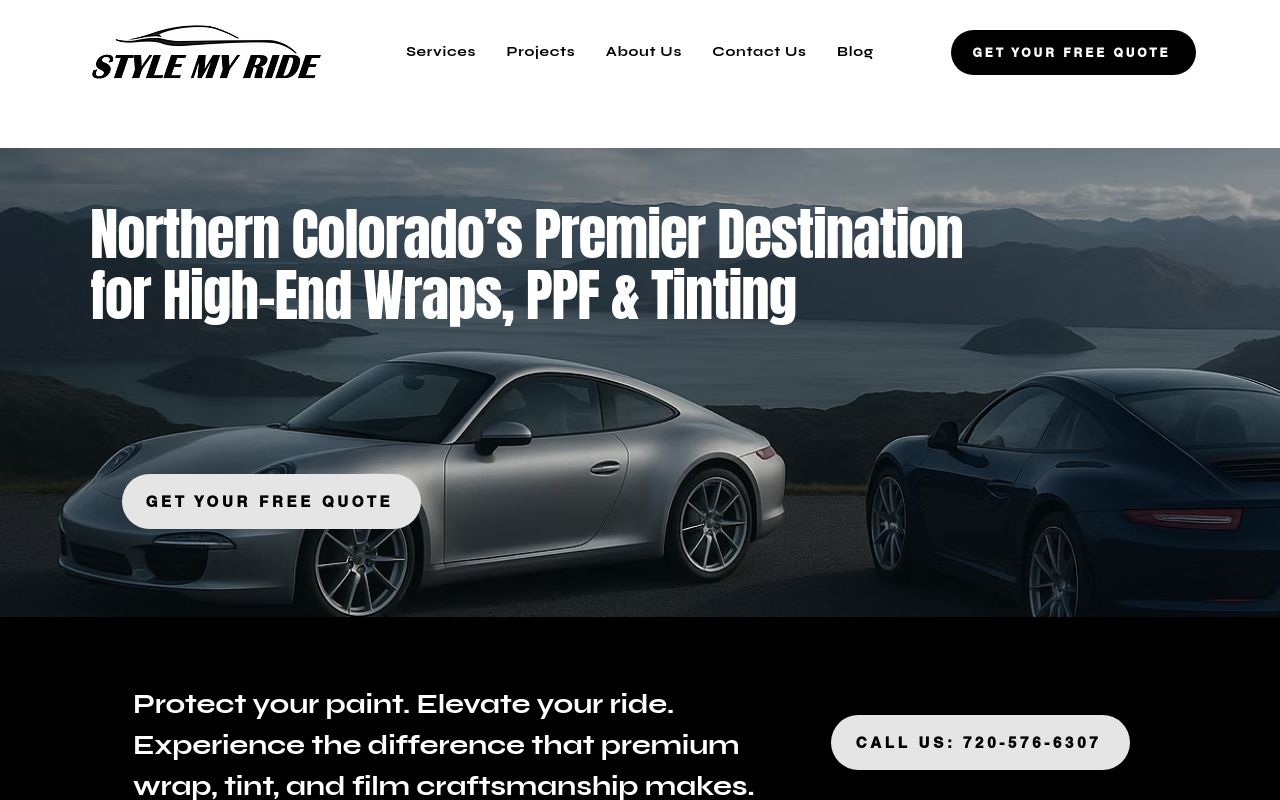 Homepage of Style My Ride's website