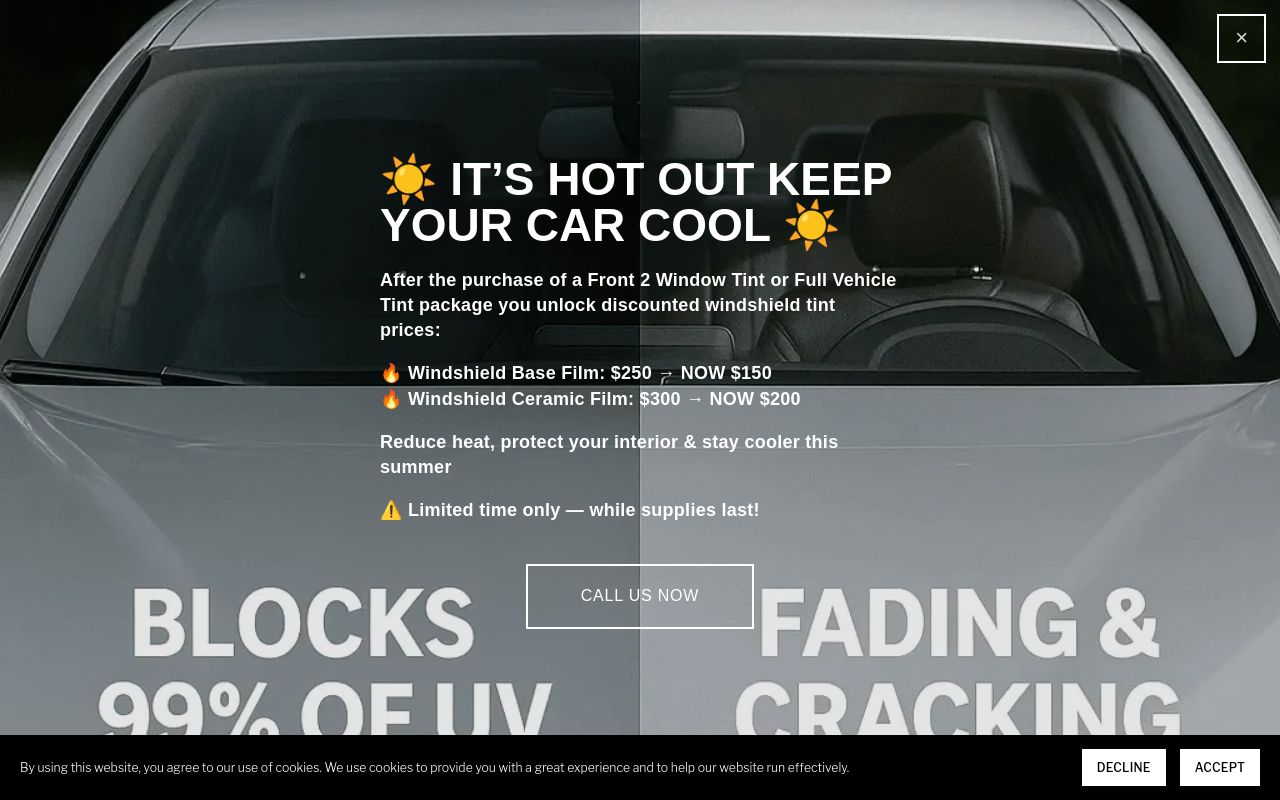 Homepage of Flatirons Tint and Clear Bra's website