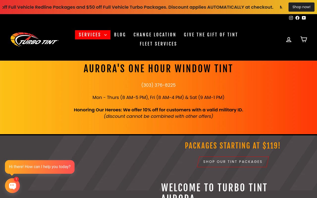 Homepage of Turbo Tint's website