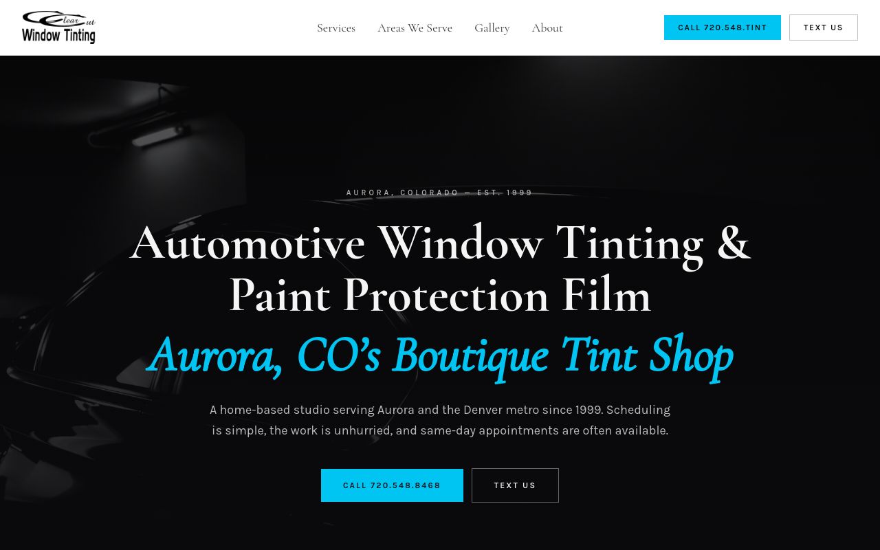 Homepage of Clear Cut Window Tinting's website