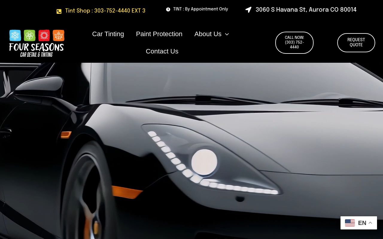 Homepage of Four Seasons Auto Window Tinting and Detail Shop's website