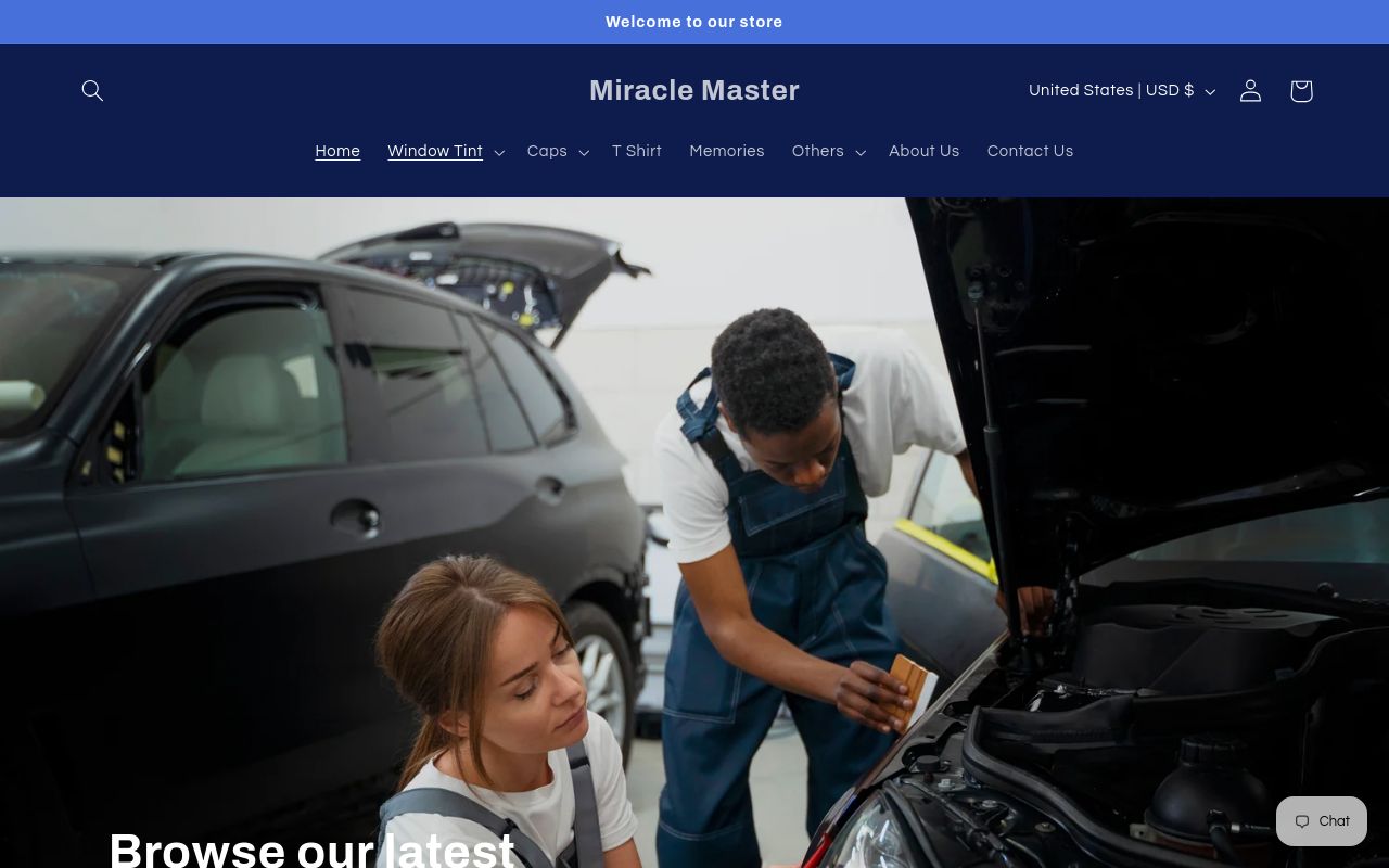 Homepage of Miracle master tint's website