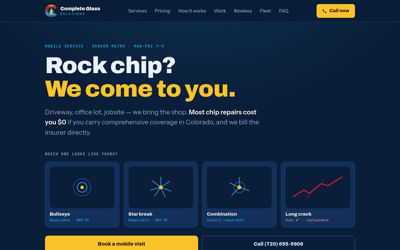Homepage of Complete Glass Solutions's website