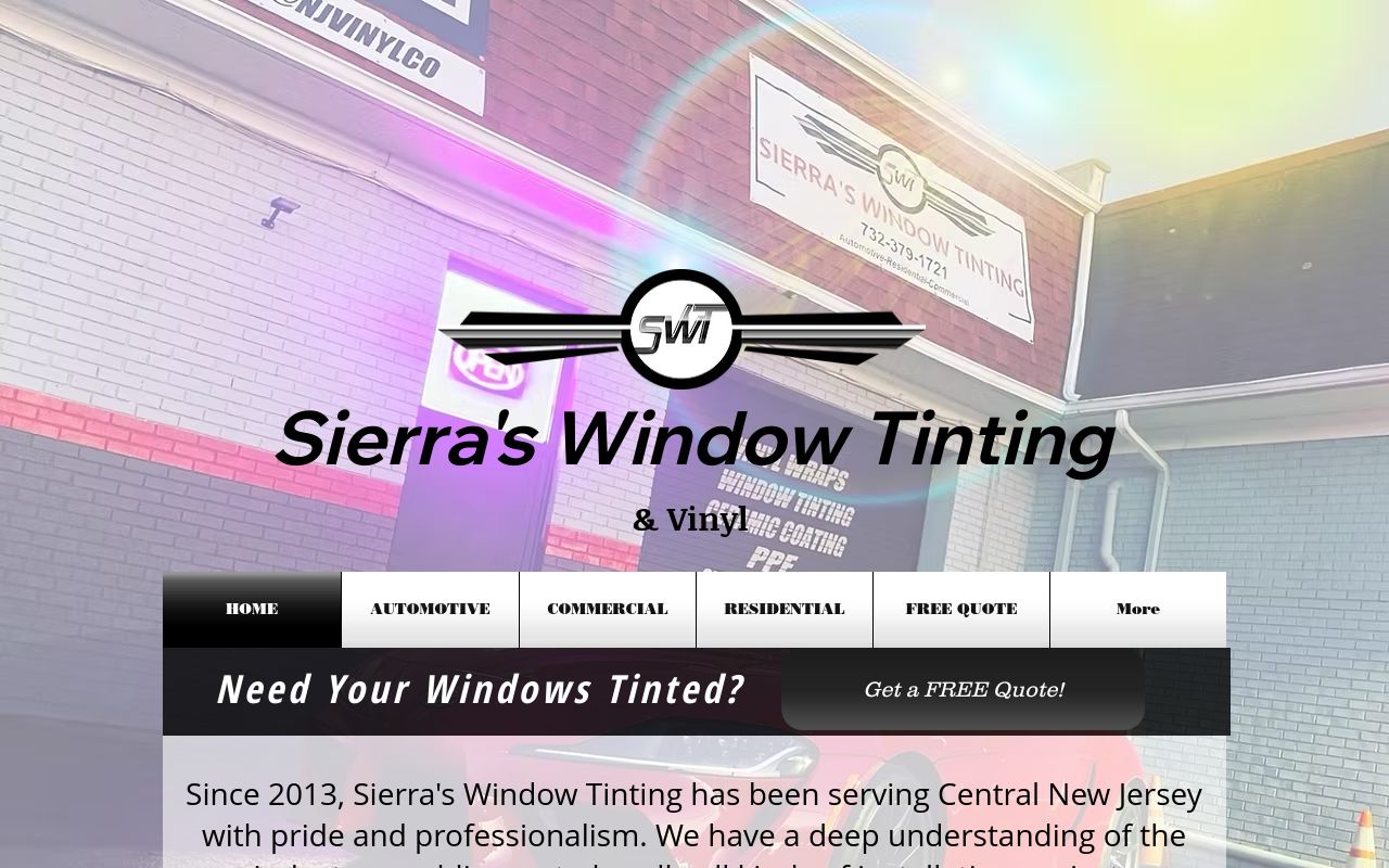 Homepage of Sierra's Window Tinting's website