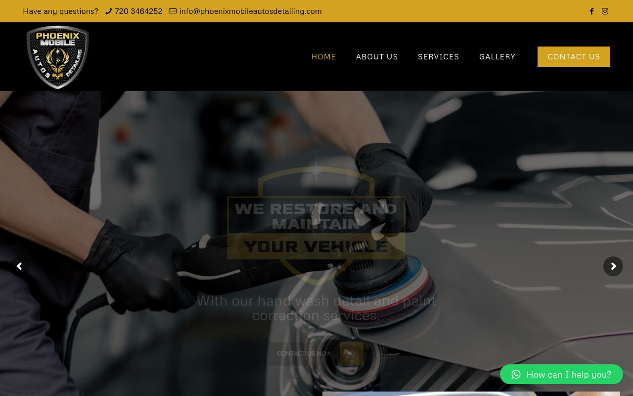 Homepage of Phoenix Mobile Autos Detailing's website
