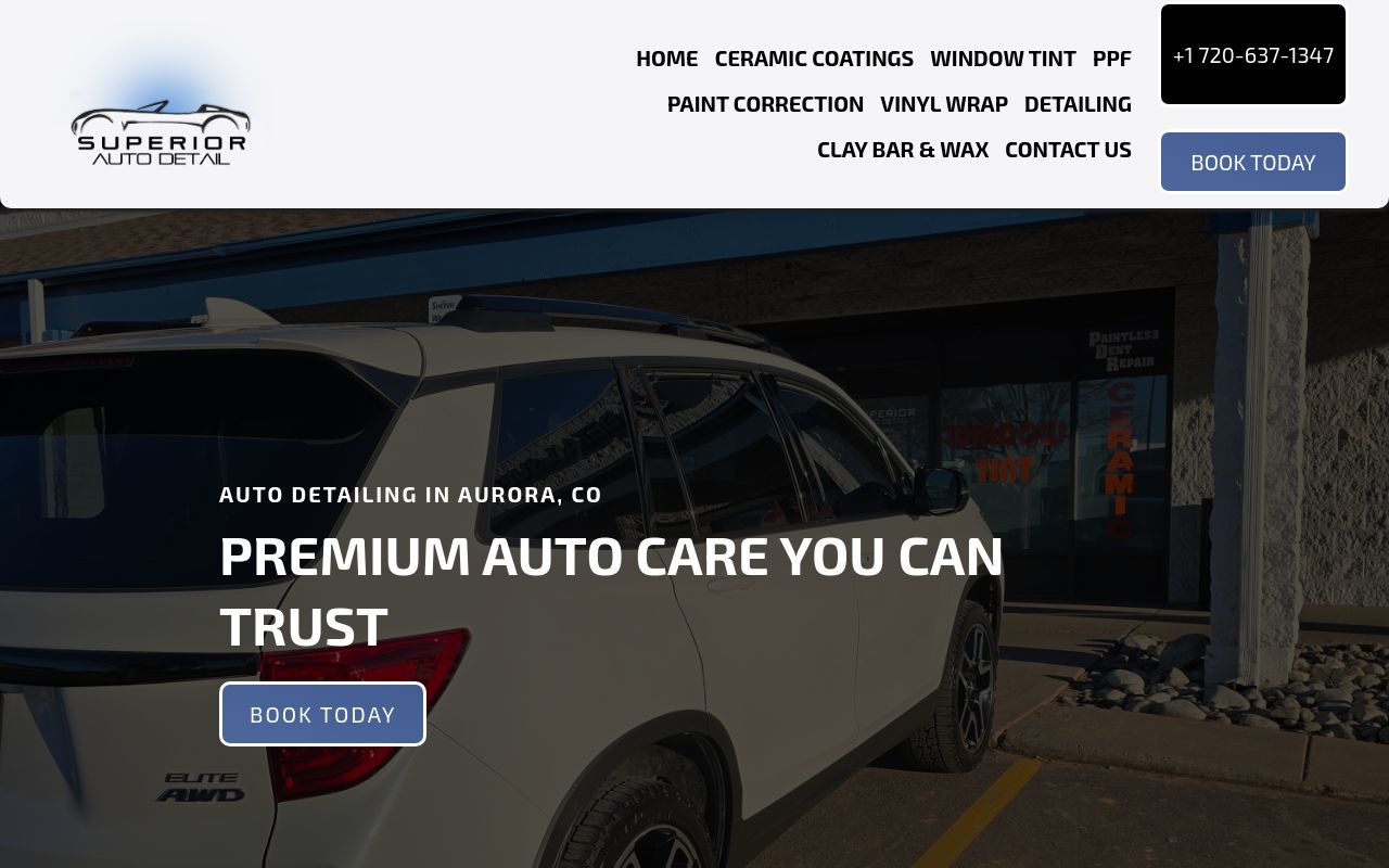 Homepage of Superior Auto Detail's website
