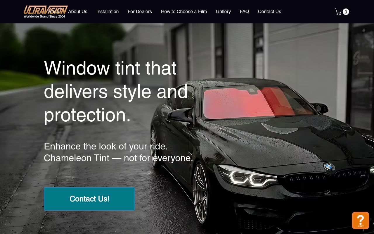 Homepage of UltraVision Film US's website