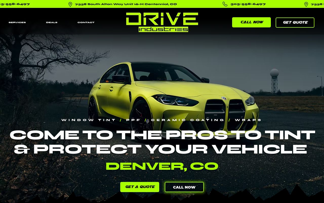 Homepage of DRIVE - Window Tinting • Clear Bra • Vinyl Wraps • Ceramic Coatings's website