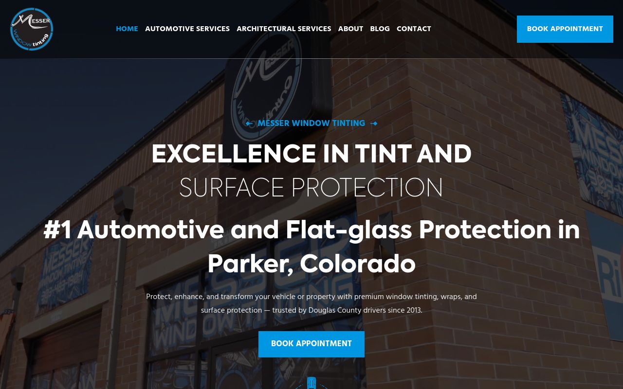 Homepage of Messer Window Tinting's website