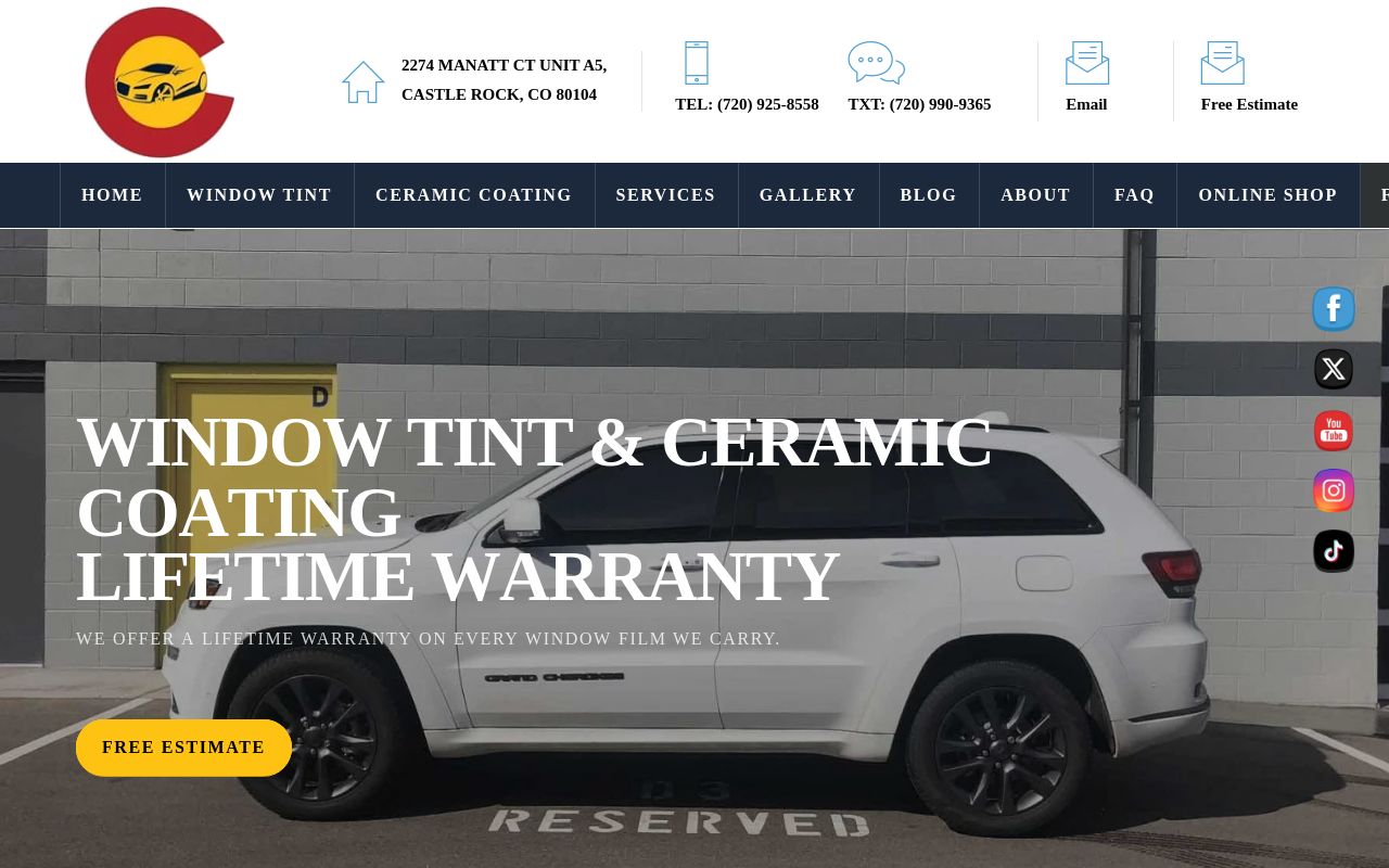 Homepage of Colorado Auto Tint's website
