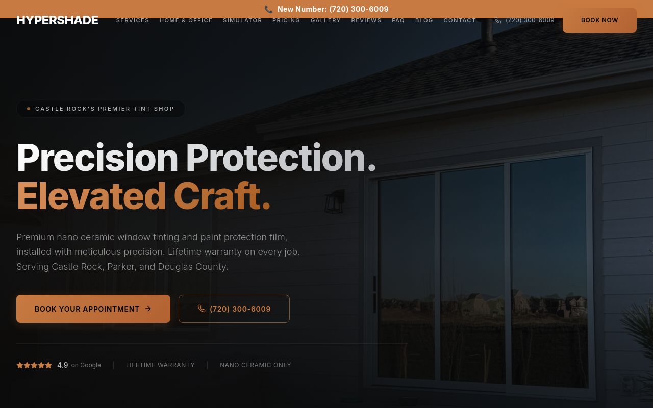 Homepage of Hypershade Window Tinting's website