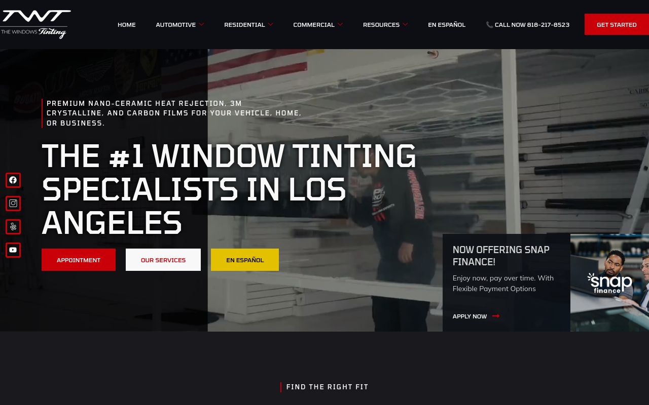 Homepage of The Windows Tinting's website
