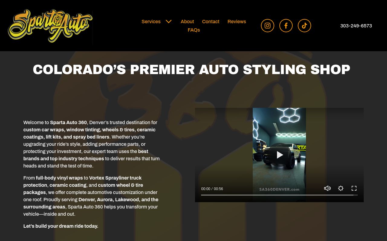 Homepage of Sparta Auto 360's website