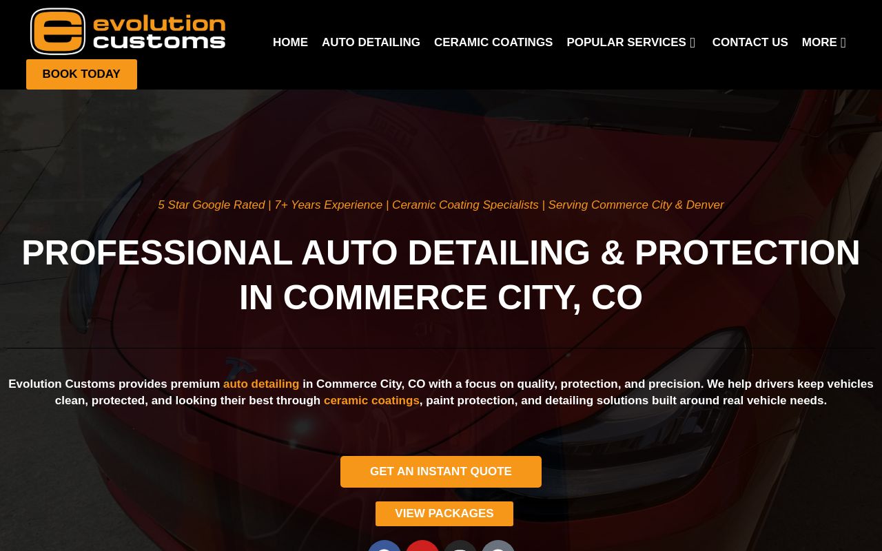 Homepage of Evolution Customs's website