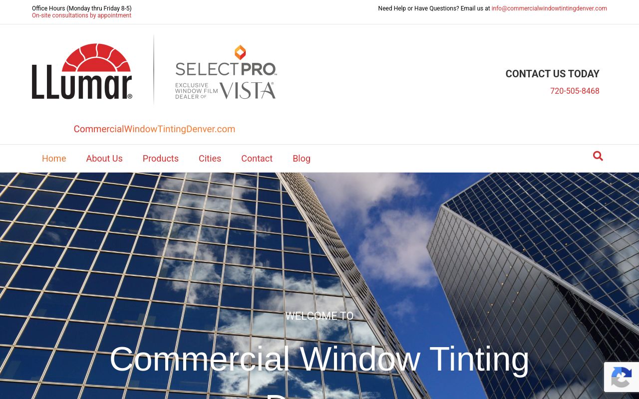 Homepage of Commercial Window Tinting Denver's website