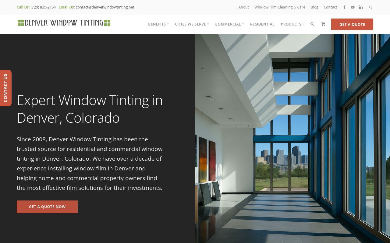 Homepage of Denver Window Tinting's website