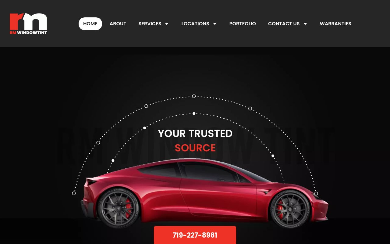 Homepage of RM Windowtint Colorado Springs's website