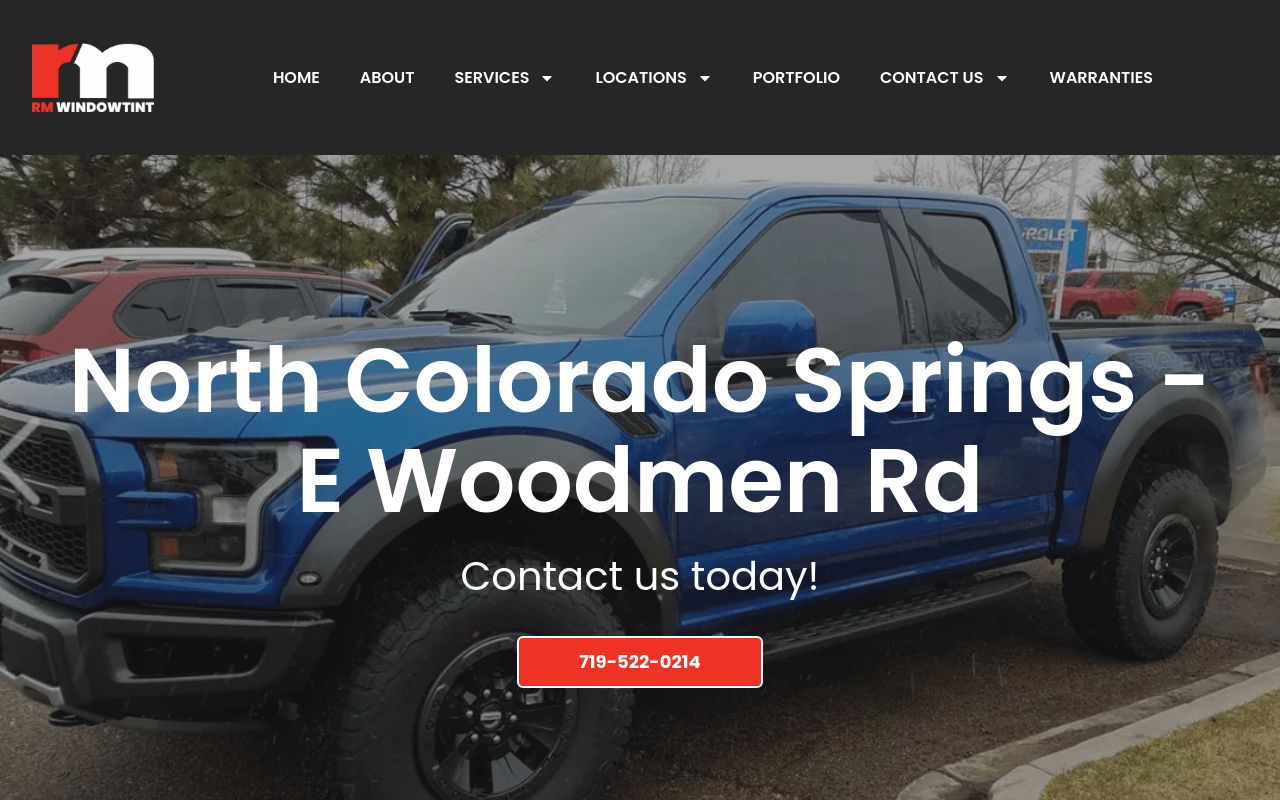 Homepage of RM Windowtint's website