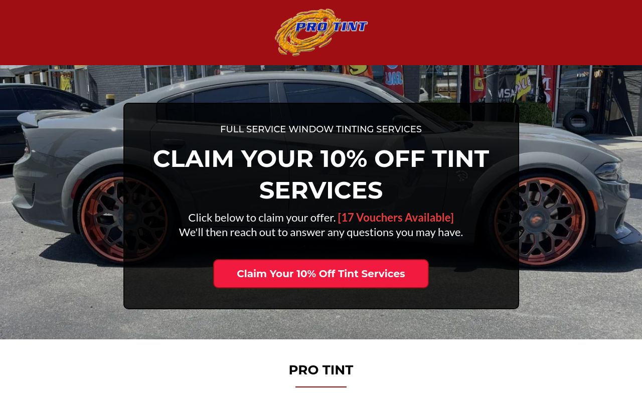 Homepage of Pro Tint's website