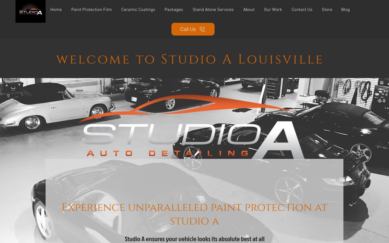 Homepage of Studio A Louisville's website
