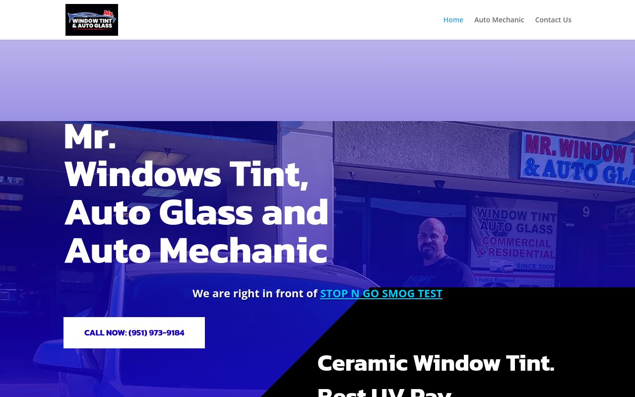 Homepage of Mr. Window Tint & Auto Glass | Paez Auto Repair's website