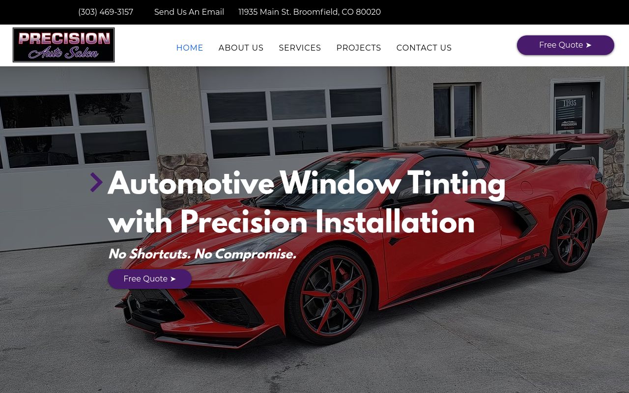Homepage of The Precision Auto Salon's website
