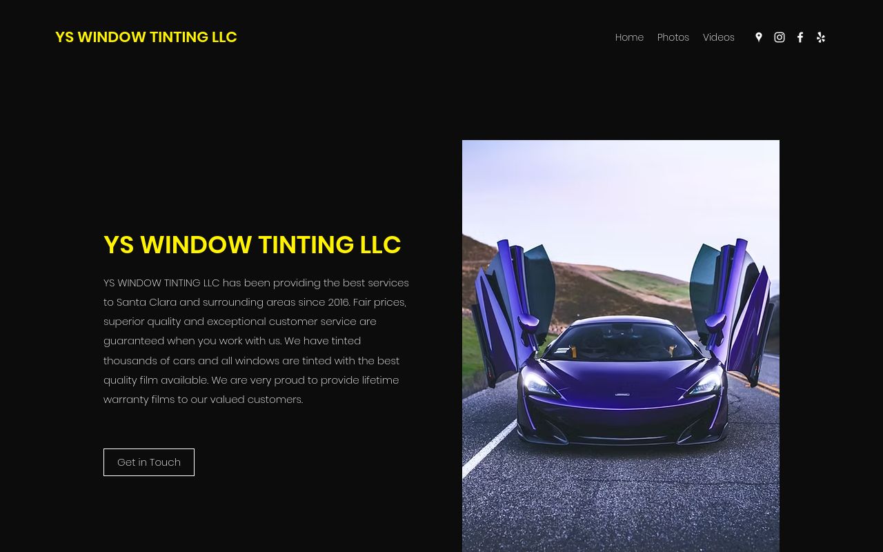 Homepage of YS Window Tinting LLC's website
