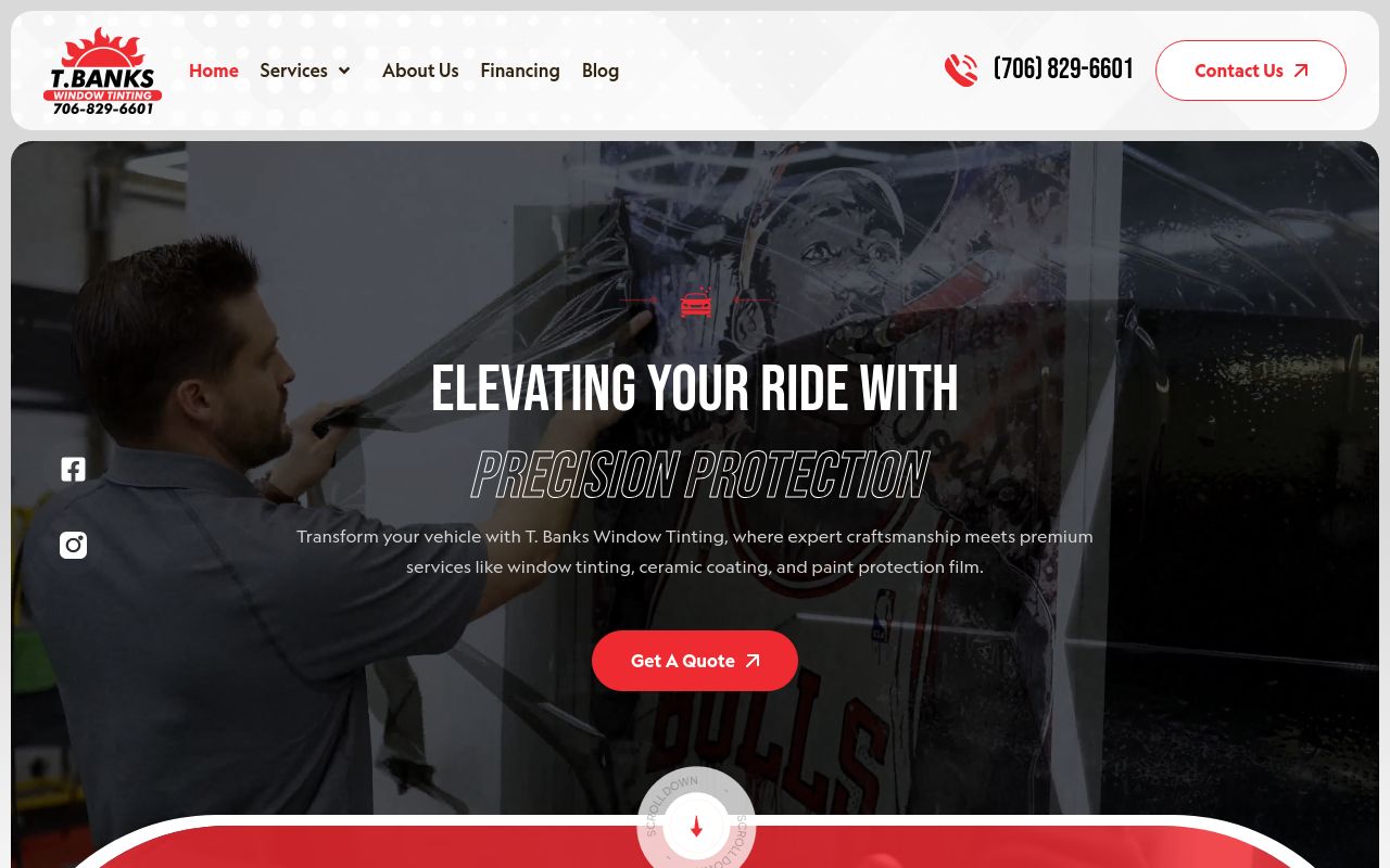 Homepage of T. Banks Window Tinting's website