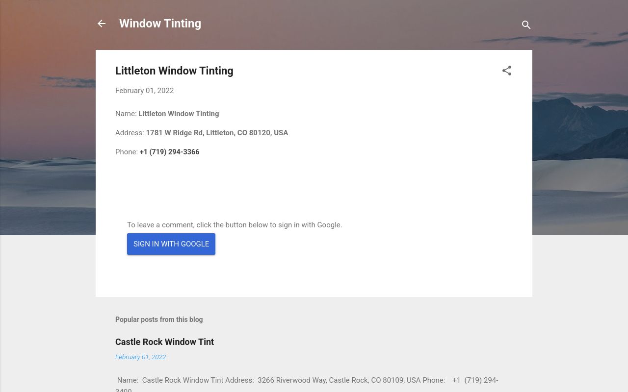 Homepage of Littleton Window Tinting's website