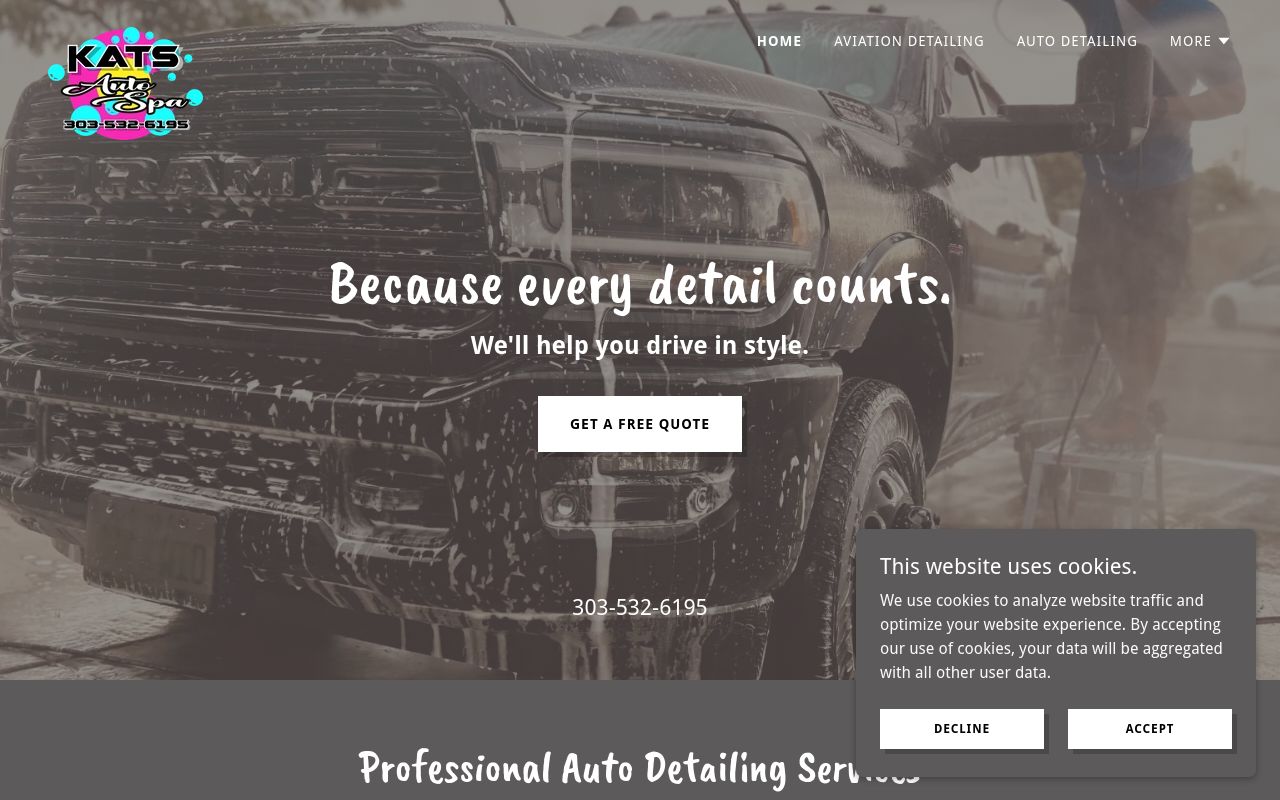 Homepage of Kats Aviation Detailing & Auto Spa LLC's website