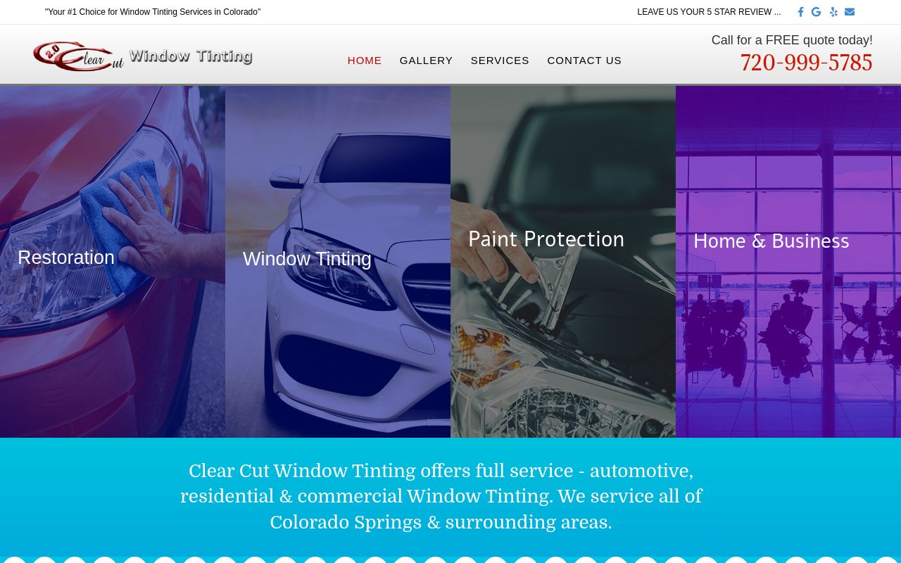 Homepage of Clear Cut Window Tinting & Clear Bra & dumpster rentals colorado springs's website