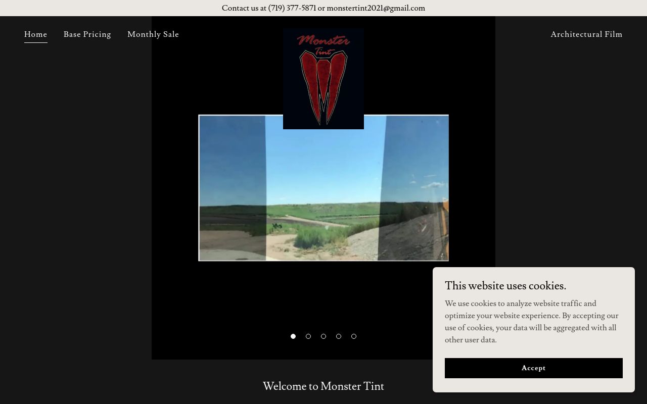 Homepage of Monster Tint Inc.'s website