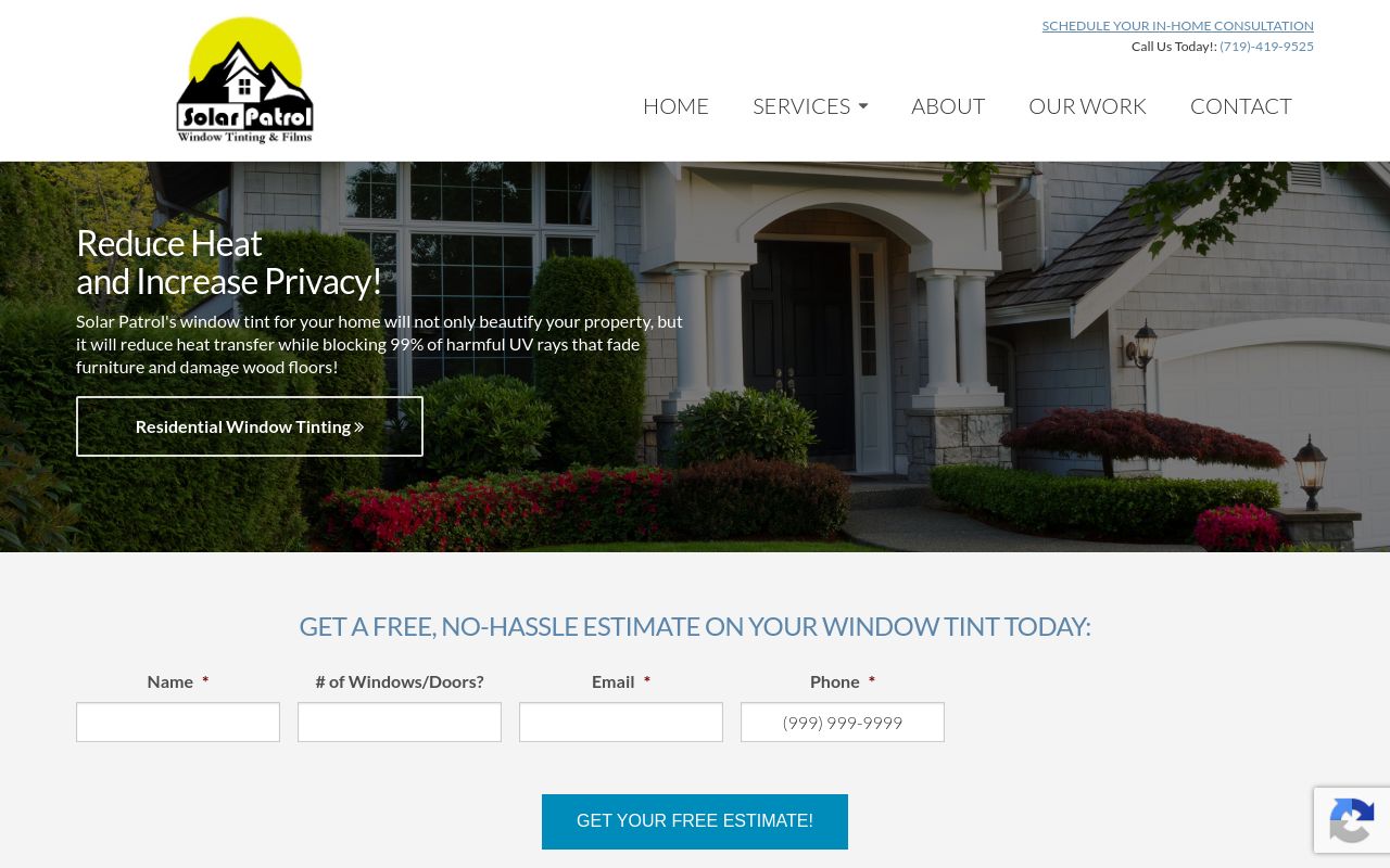 Homepage of Solar Patrol Window Tint & Films's website
