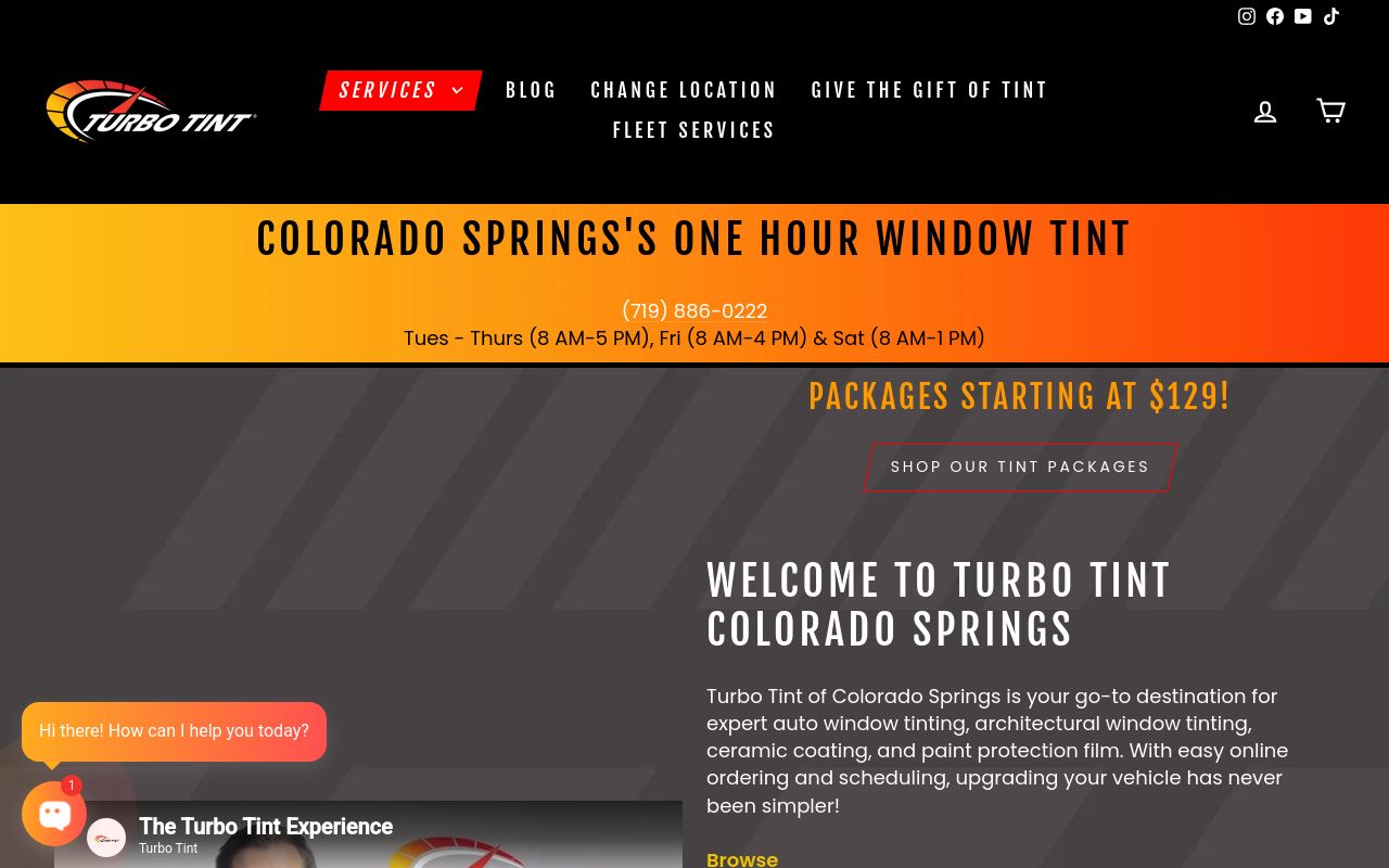 Homepage of Turbo Tint's website