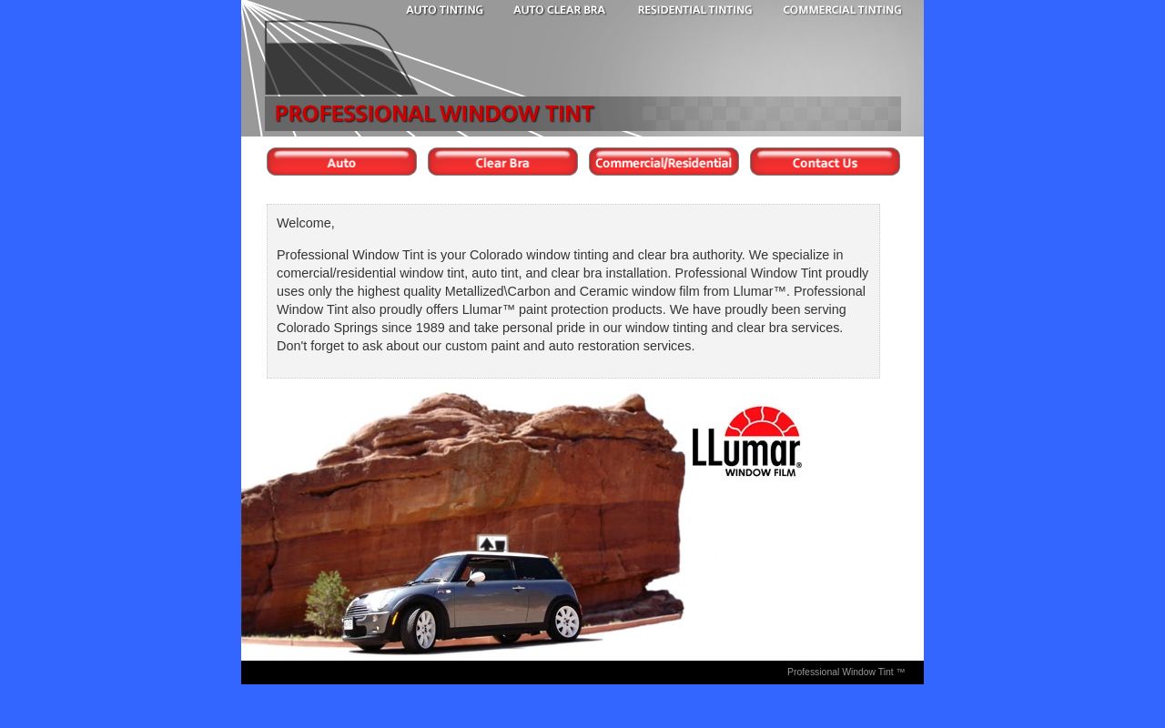 Homepage of A-1 Professional Window Tint's website