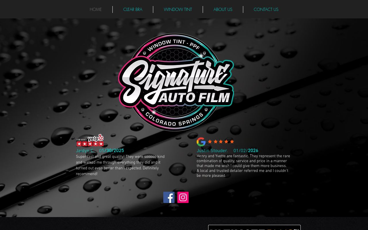 Homepage of Signature Auto Film's website
