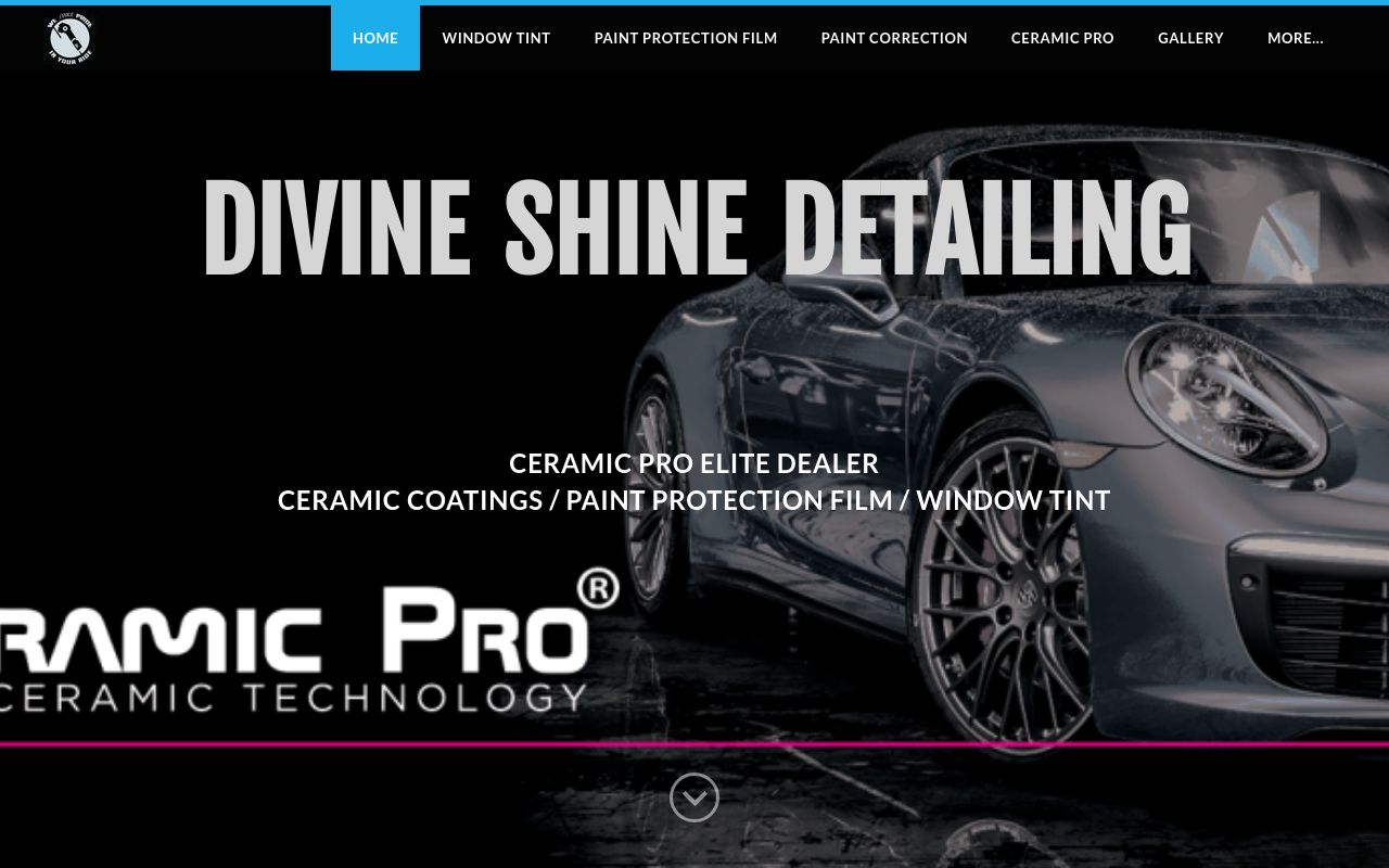 Homepage of Divine Shine Tint and Detailing's website