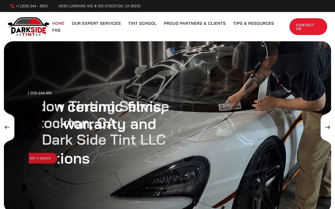 Homepage of The DarkSide Tint LLC's website