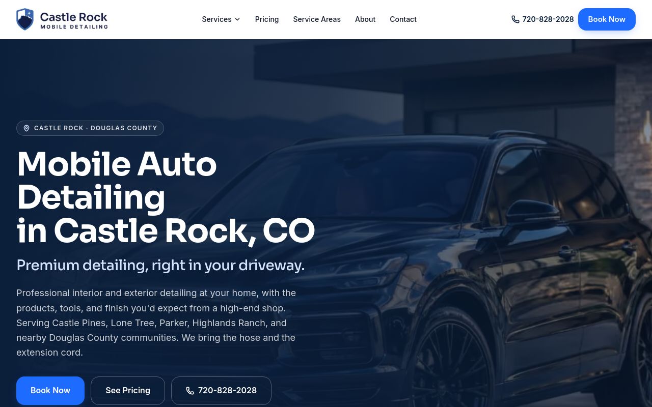 Homepage of Castle Rock Mobile Detail's website