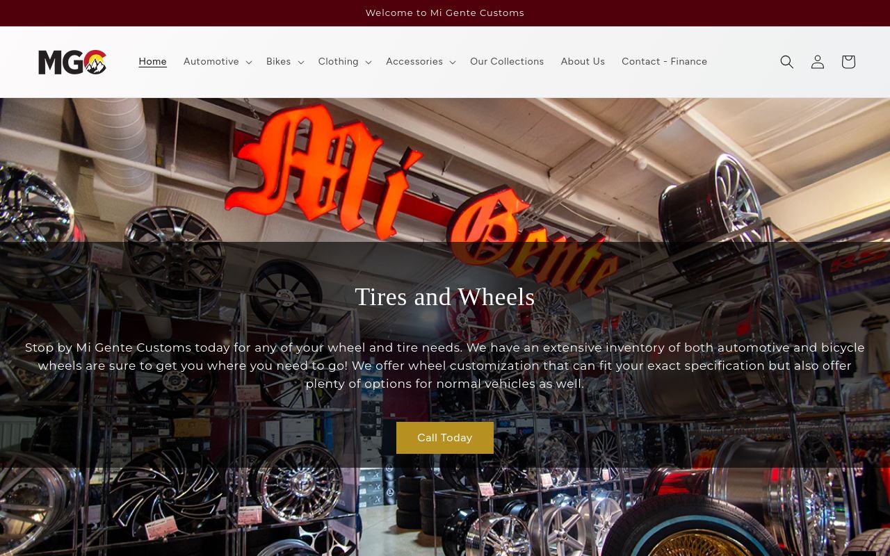 Homepage of Mi Gente Customs's website