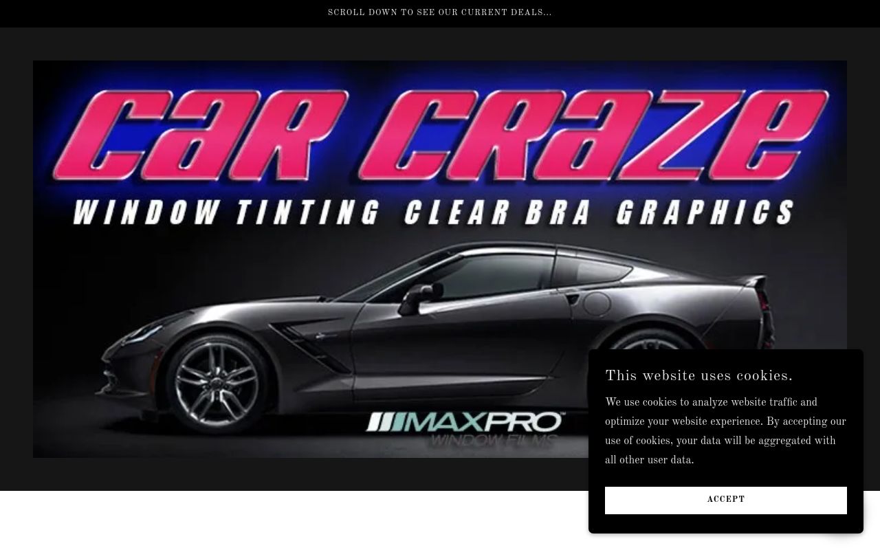 Homepage of Car Craze Window Tinting - Performance Autotint - The Sticker Bandit's website