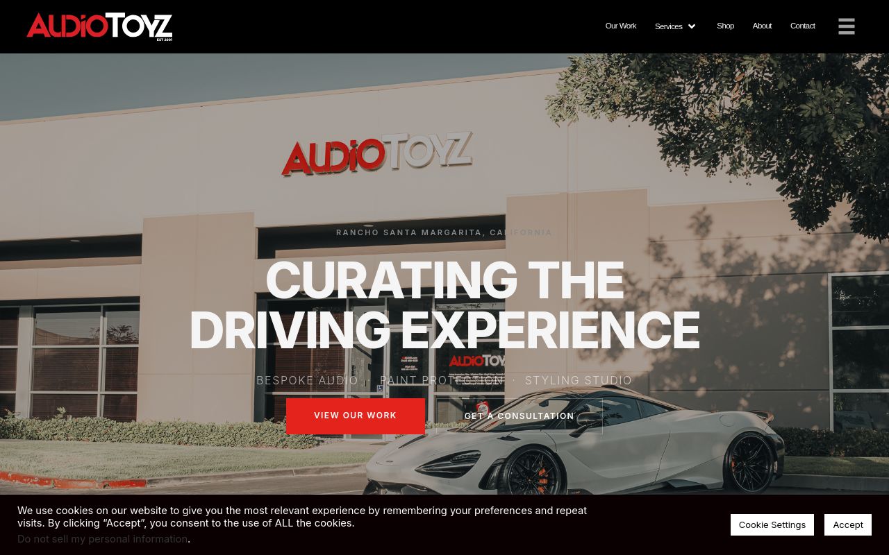 Homepage of AudioToyz | Ceramic Coating, Paint Protection Film, Window Tinting, Vinyl Wrap's website