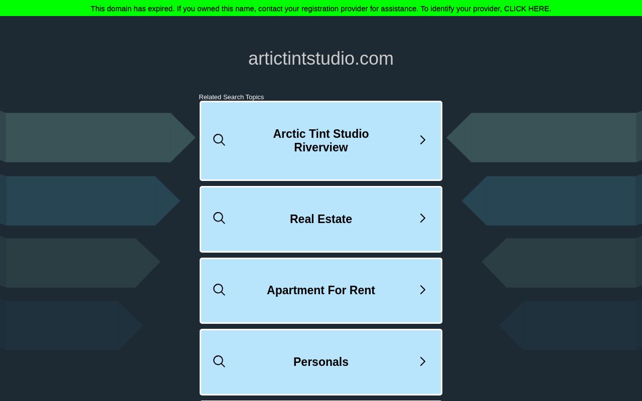 Homepage of Artic Tint Studio's website